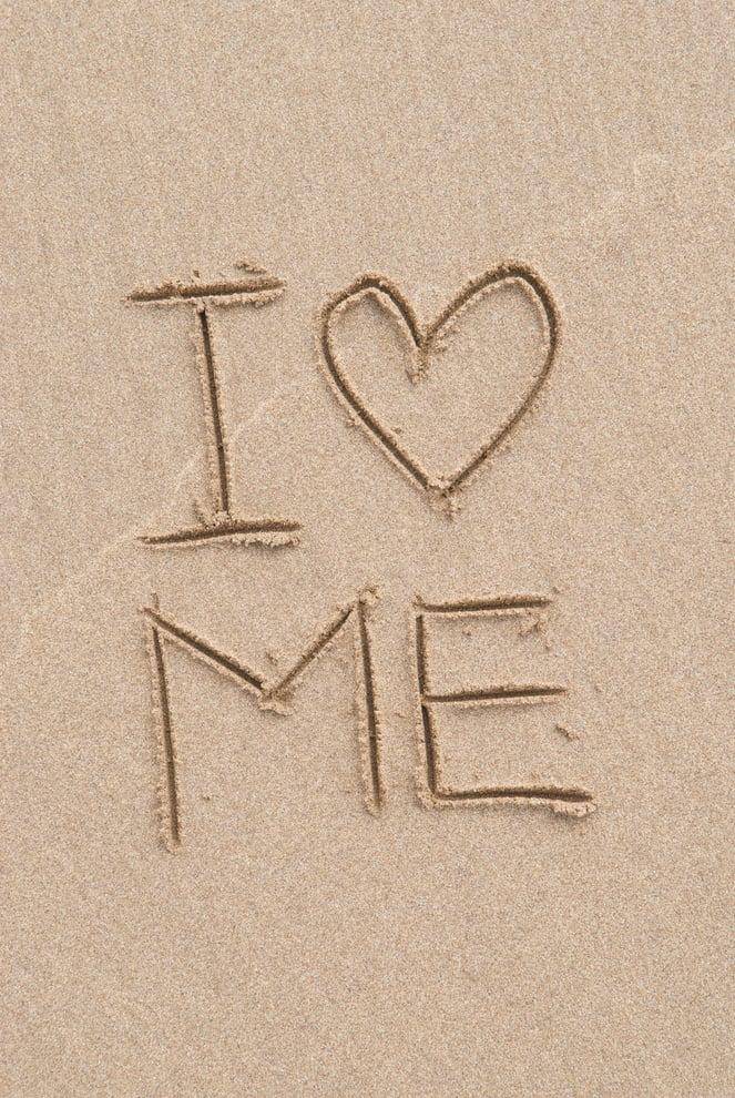 I Love Me Self Improvement Message in Sand with Heart